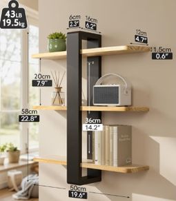 Floating Shelves for Wall Mounted Shelving Unit All Pine Wood 50CM 3 Tier Large Shelf for Bedroom Living Room Office Bathroom Home Decoration Storage Plant Photo Display