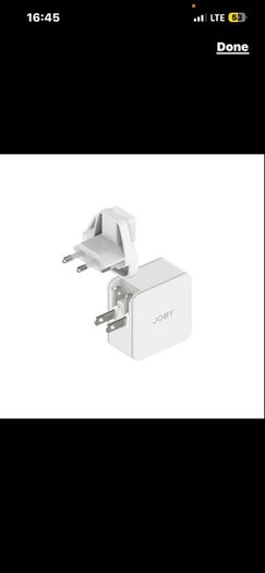 Joby USB Wall fast Charger White Dual Port 35W UK, EU, US adaptors included