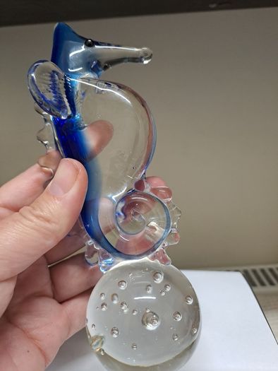 Blue Art Glass Seahorse Ornament