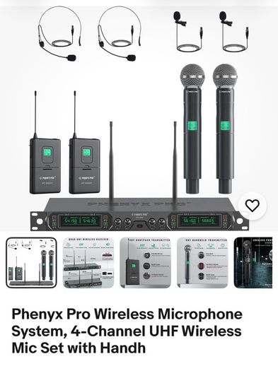 Phenyx Pro put-5000 Wireless Microphone System, 4-Channel UHF Wireless Mic Set