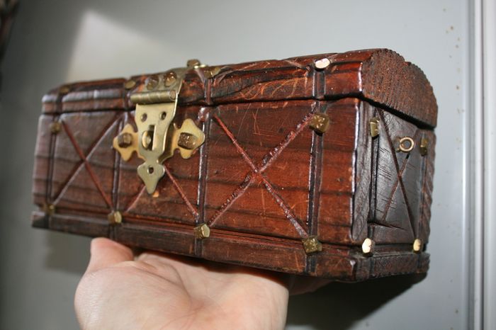Antique Unusual Small Size Trunk -moneybox 8,2" x 3,4" H-4"