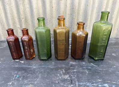 Antique Poison chemist pharmacy bottles set X6