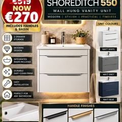 Shoreditch 550 two drawer wall hung unit and basin massive saving