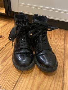 Next black patent glittery boots with ribbon laces size 12
