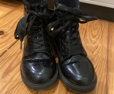 Next black patent glittery boots with ribbon laces size 12