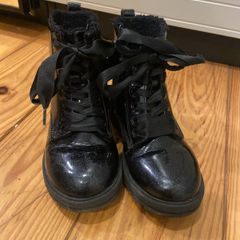 Next black patent glittery boots with ribbon laces size 12