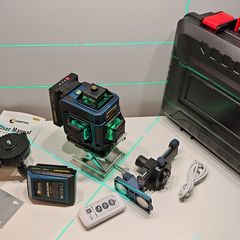 360 x 4D 16 Line Green Laser Level with case, 2x Battery, mini tripod.