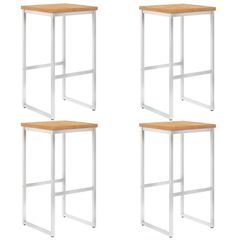 Bar Chairs 4 pcs Solid Teak Wood and Stainless Steel