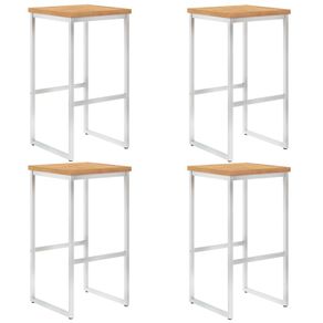 Bar Chairs 4 pcs Solid Teak Wood and Stainless Steel