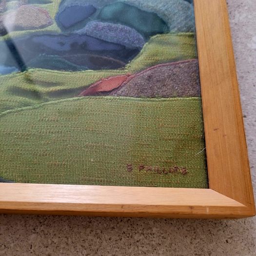 Vintage textile/tweed framed art scene