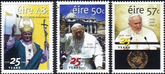 2003 Ireland 25th Anniversary of the Election of Pope John Paul II Commemorative Stamp Set Mint Never Hinged (MNH)
