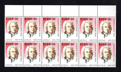 1985 Ireland Europe Music Year 26p JS Back Commemorative Stamps block of 12 Mint Never Hinged (MNH)