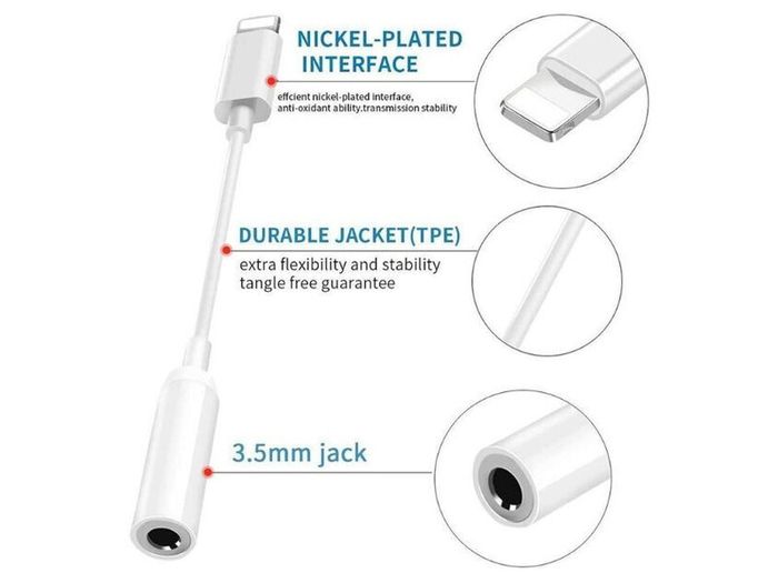 Lightning to 3.5mm Headphone Jack Adapter 10cm White
