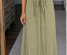 YAYA Scandinavian style Sage Grass Green Belted Maxi Shirt Dress EU 42 UK 14 NWT