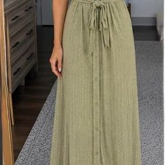 YAYA Scandinavian style Sage Grass Green Belted Maxi Shirt Dress EU 42 UK 14 NWT