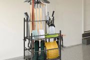 Garden Tool Organizer, 16 Slots with Hooks, Yard Tool Tower Rack with Wheels for Garage Organization and Storage, Hold Long-Handled Tool/Rake/Broom, Metal Tool Stand Holder for Shed, Outdoor