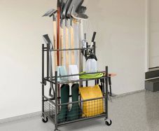 Garden Tool Organizer, 16 Slots with Hooks, Yard Tool Tower Rack with Wheels for Garage Organization and Storage, Hold Long-Handled Tool/Rake/Broom, Metal Tool Stand Holder for Shed, Outdoor