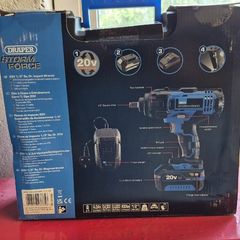 Draper Storm Force 20V Mid-Torque Impact Wrench, 1/2" Sq. Dr., 400Nm, 1 x 4.0Ah Battery, 1 x Charger