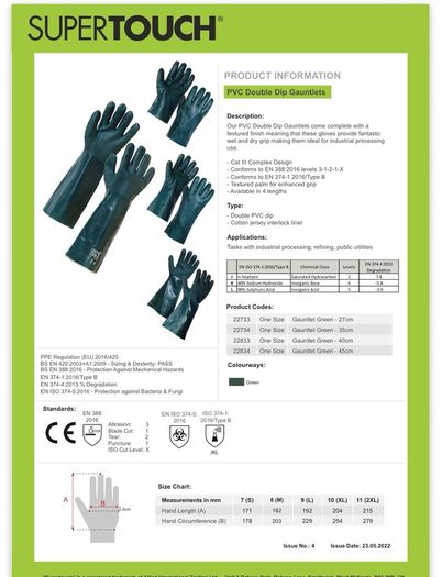 pvc glove supertouch double dip gauntlet