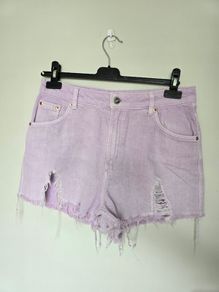 Bershka Pastel Lilac Ripped Denim Shorts