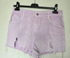 Bershka Pastel Lilac Ripped Denim Shorts