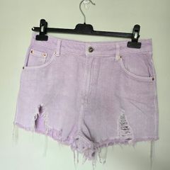 Bershka Pastel Lilac Ripped Denim Shorts