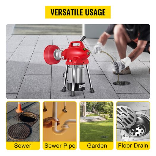Auger Pipe Drain Cleaning Machine 400W Electric Drain Cleaner 20-125MM Tube Unblocker Toilet Sewer Dredger Set