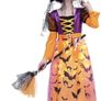Witch costume with lights, Halloween, girl costume, carnival, cosplay, princess dress with witch broom and hat Image 2
