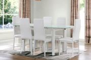 Extendable Glass Dining Table Set with 6 Faux Leather Chairs Black &amp; White Elegant and Modern