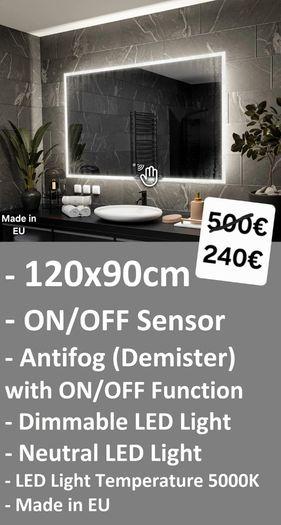 LED Bathroom Mirror 120x90cm Sensor Antifog Demister
