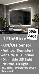 LED Bathroom Mirror Antifog Defogger Bright Makeup Cosmetic Made in EU