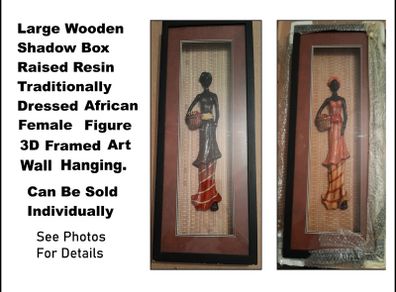 Large Wooden 3D African Art Shadow Box  with Resin Tradional Female Figure.