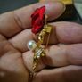 Modern Red Rose and Pearl Brooch Image 3