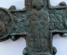 Rare Medieval / Byzantine Bronze Encolpion Cross - Prominent Circular Medallions