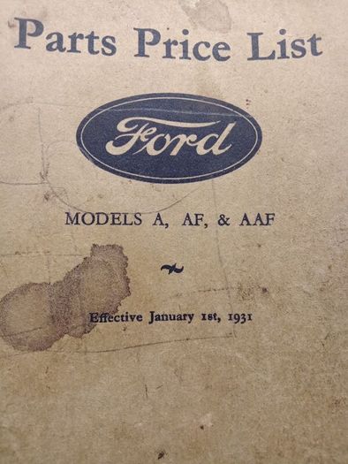 1931 Ford Parts Price List ( Model  A-AF-AAF )