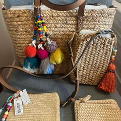 Parfois straw set : tote bag, crossbody bag, two wallets.
