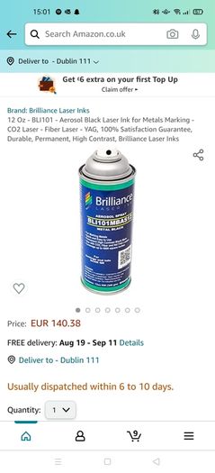Brilliance Laser, BLI101MBAS12-Metal Marking Spray Can Black-12oz-CO2/Fiber/YAG
