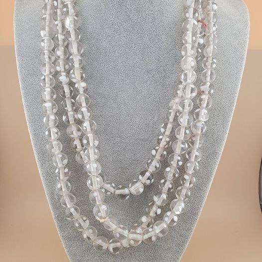 Vintage Clear White Dotted Glass Beads Strands 12-13mm Beads Length 22 inches