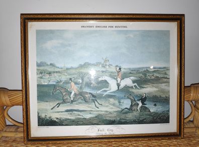 Vintage circa 1950's/1960's framed print of Shayer's English Fox Hunting/ Full Cry. Clearing the Brook