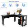 _Utility Wooden Office Computer Writing Desk Home Gaming PC Furnitur L-Shape Corner Study Computer Table With Book Shelf (black) Image 4