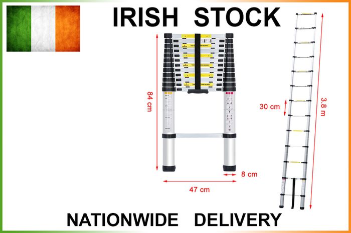 3.8m Aluminium Multi Purpose Telescopic Ladder Extendale Extension Steps New