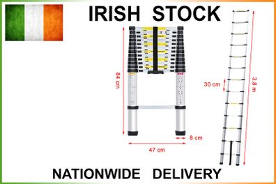 3.8m Aluminium Multi Purpose Telescopic Ladder Extendale Extension Steps New