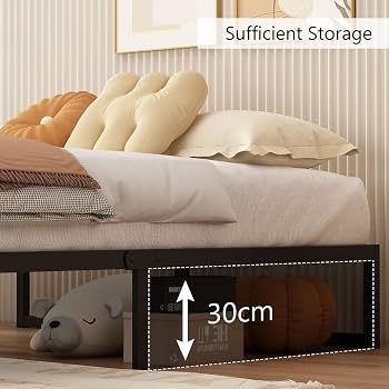 Small Double Bed Frame 120x190 cm Metal Platform Bed Small Double Steel Slat Support, Easy Assembly, Noise Free, No Box Spring Needed, 36cm High, Black