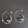 Cottagecore Birds on Branch Earrings Hoop Earrings Silver Tone Bohemian Nature Image 3