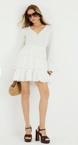River island embroidered summer dress long sleeve new