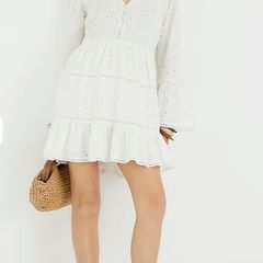 River island embroidered summer dress long sleeve new