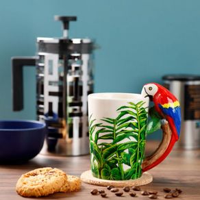 Parrot with Jungle Decal Ceramic Shaped Handle Mug