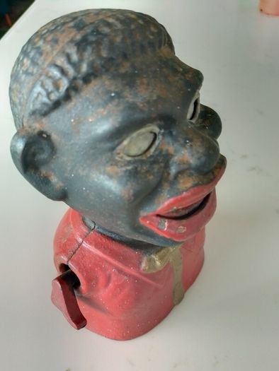 Piggy Bank Cast Iron Jolly Man negro Money Box