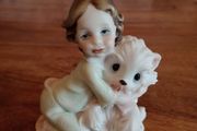 Vintage Italian Signed Ceramic Girl &amp; Dog Figurine