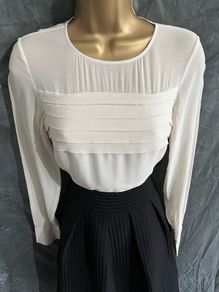 NWT Karen Millen Pintuck Detail Contrast A-Line Dress in Black/Cream